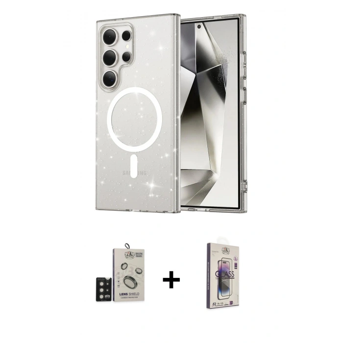 MARSİLYAN™- Galaxy S24 Ultra Kılıf Nova Asil Prime - Siyah Bilvis 3D Cam Ekran Koruyucu + Bilvis Titan Kamera Lens - SH