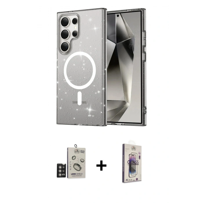 MARSİLYAN™- Galaxy S24 Ultra Kılıf Nova Asil Prime - Siyah Bilvis 3D Cam Ekran Koruyucu + Bilvis Titan Kamera Lens - DNMR