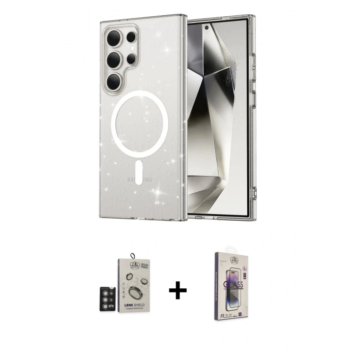 MARSİLYAN™- Galaxy S24 Ultra Kılıf Nova Asil Prime - Siyah Bilvis 3D Cam Ekran Koruyucu + Bilvis Titan Kamera Lens - DNMR