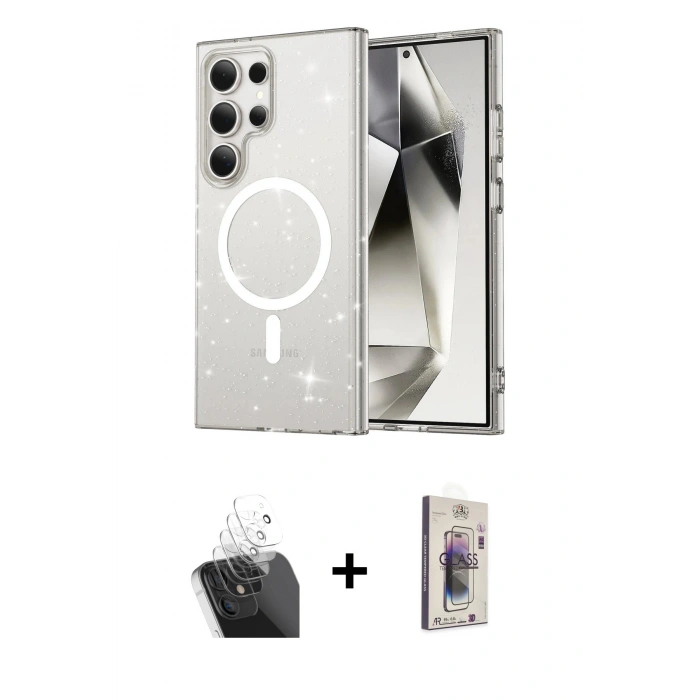 MARSİLYAN™- Galaxy S24 Ultra Kılıf Nova Asil Prime - Siyah Bilvis 3D Cam Ekran Koruyucu + Kamera Lens Koruma Cam - SF