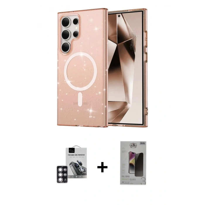 MARSİLYAN™- Galaxy S24 Ultra Kılıf Nova Asil Prime - Siyah Bilvis Hayalet Cam Ekran Koruyucu + PVD Metal Kamera Lens - PE