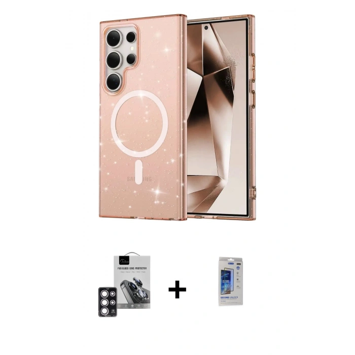 MARSİLYAN™- Galaxy S24 Ultra Kılıf Nova Asil Prime - Siyah Durable Full Glue Curved Hayalet Cam + PVD Metal Kamera Lens - PE