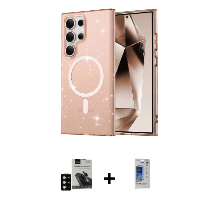 MARSİLYAN™- Galaxy S24 Ultra Kılıf Nova Asil Prime - Siyah Durable Full Glue Curved Hayalet Cam + PVD Metal Kamera Lens - SH