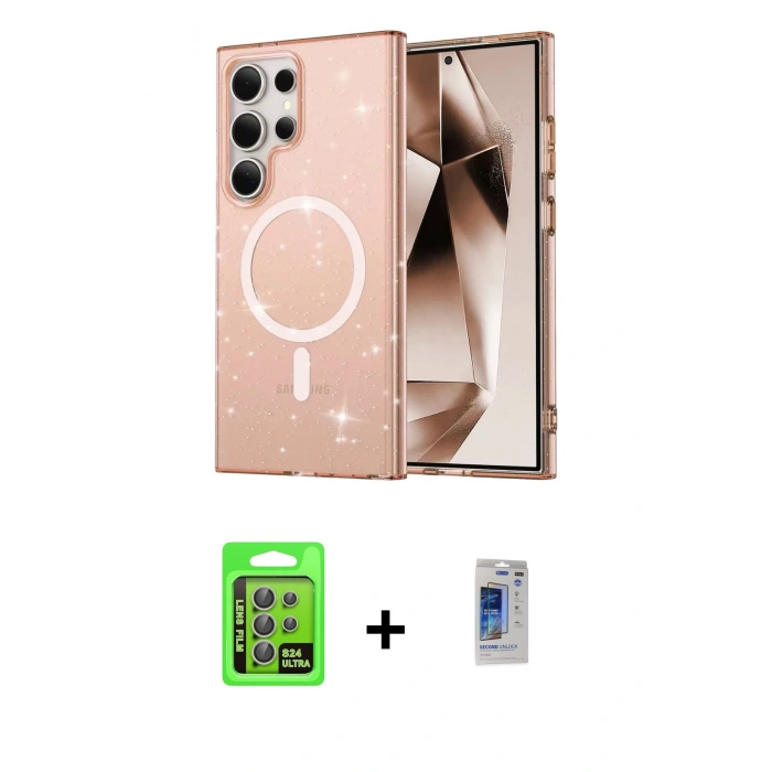 MARSİLYAN™- Galaxy S24 Ultra Kılıf Nova Asil Prime - Siyah Durable Full Glue Curved Hayalet Cam + Raze Metal Kamera Lens - GI