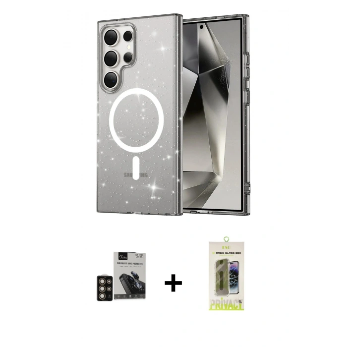 MARSİLYAN™- Galaxy S24 Ultra Kılıf Nova Asil Prime - Siyah Joko Magic 5D Hayalet Cam + PVD Metal Kamera Lens - GD