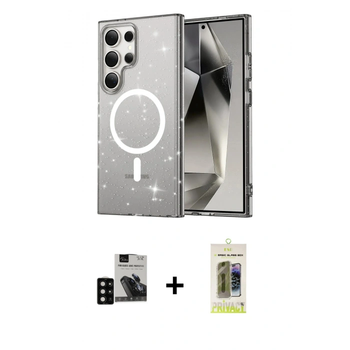 MARSİLYAN™- Galaxy S24 Ultra Kılıf Nova Asil Prime - Siyah Joko Magic 5D Hayalet Cam + PVD Metal Kamera Lens - SH