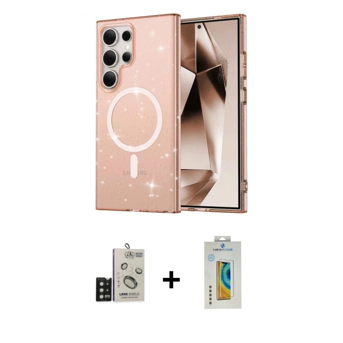 MARSİLYAN™- Galaxy S24 Ultra Kılıf Nova Asil Prime - Siyah Polymer Nano Ekran Koruyucu + Bilvis Titan Kamera Lens - SH