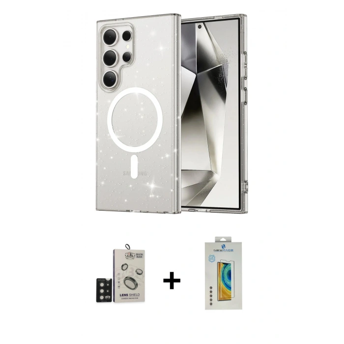 MARSİLYAN™- Galaxy S24 Ultra Kılıf Nova Asil Prime - Siyah Polymer Nano Ekran Koruyucu + Bilvis Titan Kamera Lens - SH