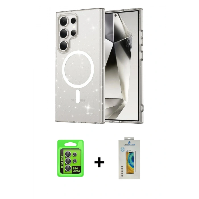 MARSİLYAN™- Galaxy S24 Ultra Kılıf Nova Asil Prime - Siyah Polymer Nano Ekran Koruyucu + Raze Metal Kamera Lens - MR