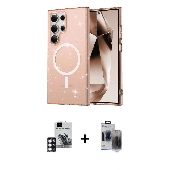 MARSİLYAN™- Galaxy S24 Ultra Kılıf Nova Asil Prime - Siyah Vanessa Magic Hayalet Cam + PVD Metal Kamera Lens - PE