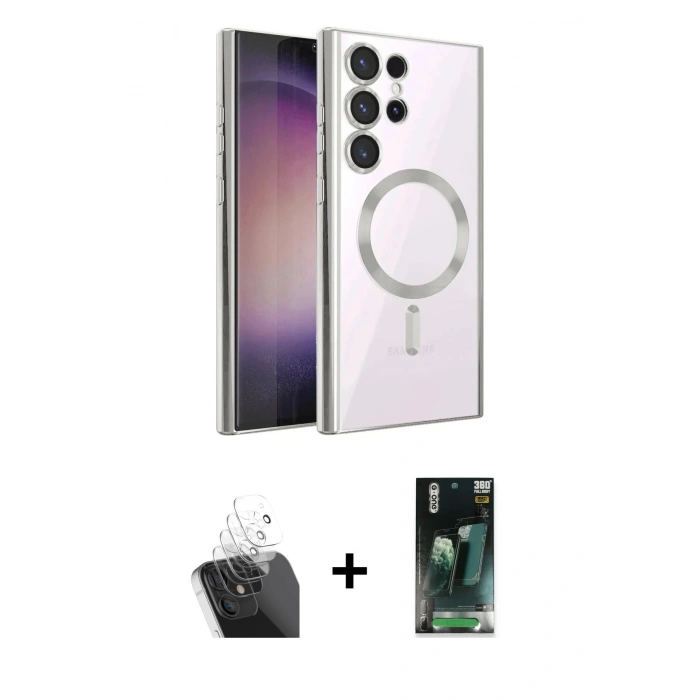 MARSİLYAN™- Galaxy S24 Ultra Kılıf Nova Işık Özel Seri - Şeffaf 360 Full Body Arka Koruyucu + Kamera Lens Koruma Cam - SF