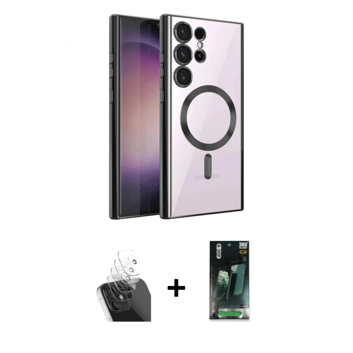 MARSİLYAN™- Galaxy S24 Ultra Kılıf Nova Işık Özel Seri - Şeffaf 360 Full Body Arka Koruyucu + Kamera Lens Koruma Cam - SF