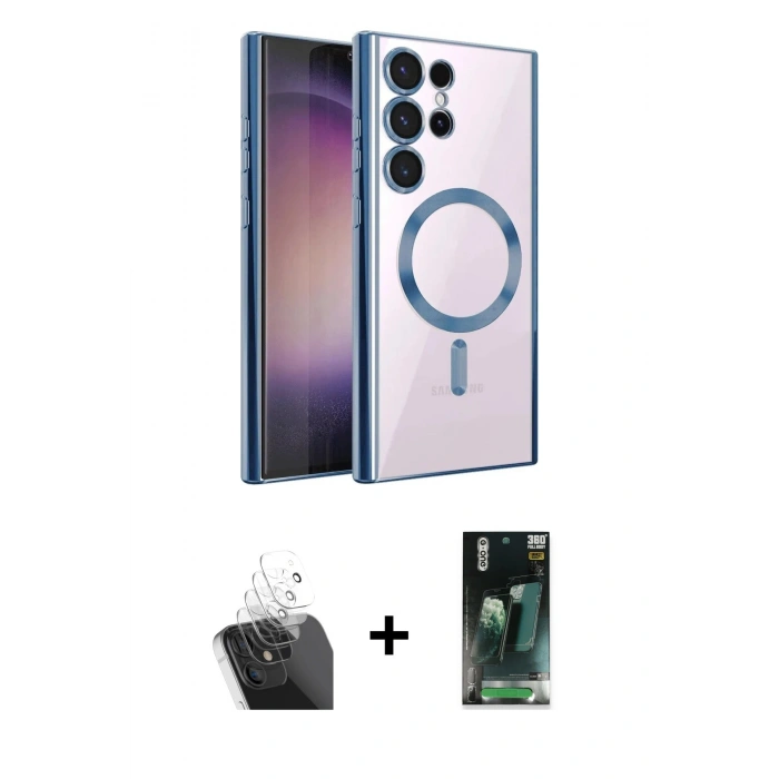MARSİLYAN™- Galaxy S24 Ultra Kılıf Nova Işık Özel Seri - Şeffaf 360 Full Body Arka Koruyucu + Kamera Lens Koruma Cam - SF