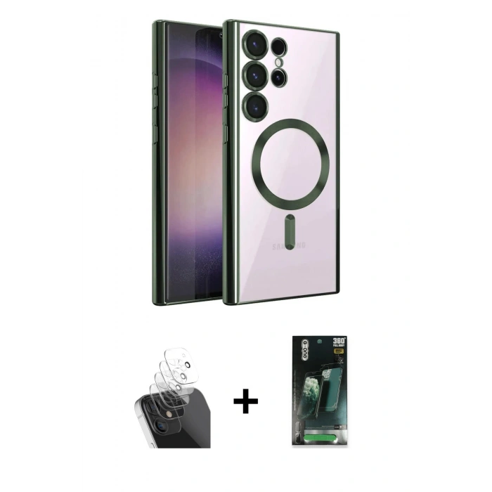 MARSİLYAN™- Galaxy S24 Ultra Kılıf Nova Işık Özel Seri - Şeffaf 360 Full Body Arka Koruyucu + Kamera Lens Koruma Cam - SF