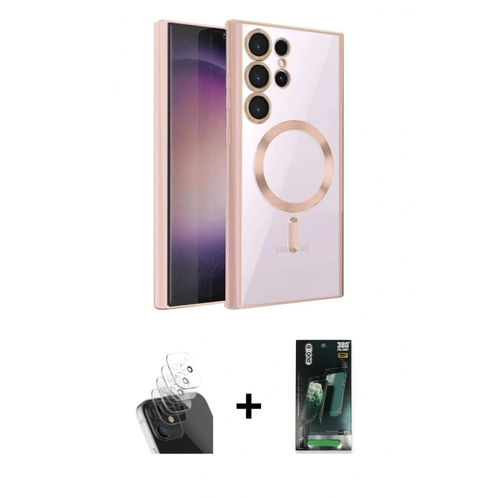 MARSİLYAN™- Galaxy S24 Ultra Kılıf Nova Işık Özel Seri - Şeffaf 360 Full Body Arka Koruyucu + Kamera Lens Koruma Cam - SF