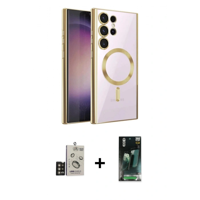 MARSİLYAN™- Galaxy S24 Ultra Kılıf Nova Işık Özel Seri - Siyah 360 Mat Full Body Arka Koruyucu + Bilvis Titan Kamera Lens - GD