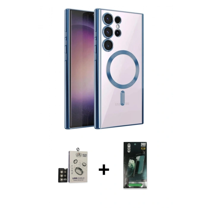 MARSİLYAN™- Galaxy S24 Ultra Kılıf Nova Işık Özel Seri - Siyah 360 Mat Full Body Arka Koruyucu + Bilvis Titan Kamera Lens - GD