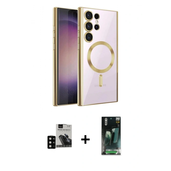 MARSİLYAN™- Galaxy S24 Ultra Kılıf Nova Işık Özel Seri - Siyah 360 Mat Full Body Arka Koruyucu + PVD Metal Kamera Lens - SH