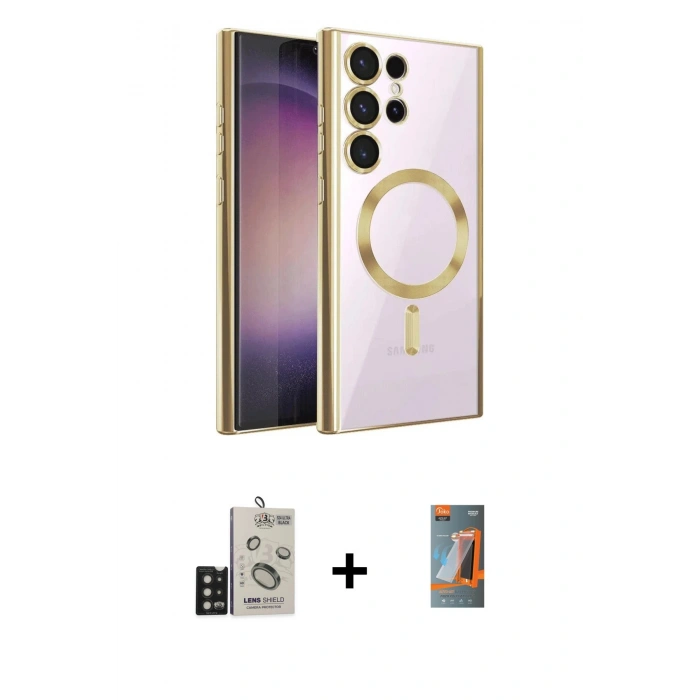 MARSİLYAN™- Galaxy S24 Ultra Kılıf Nova Işık Özel Seri - Siyah AutoKit 5in1 Fiber Hayalet Polymer Nano Ekran Koruyucu + Bilvis Titan Kamera Lens - SH