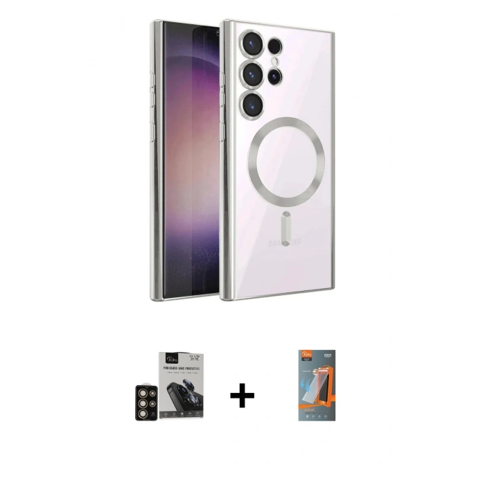 MARSİLYAN™- Galaxy S24 Ultra Kılıf Nova Işık Özel Seri - Siyah AutoKit 5in1 Fiber Hayalet Polymer Nano Ekran Koruyucu + PVD Metal Kamera Lens - GD