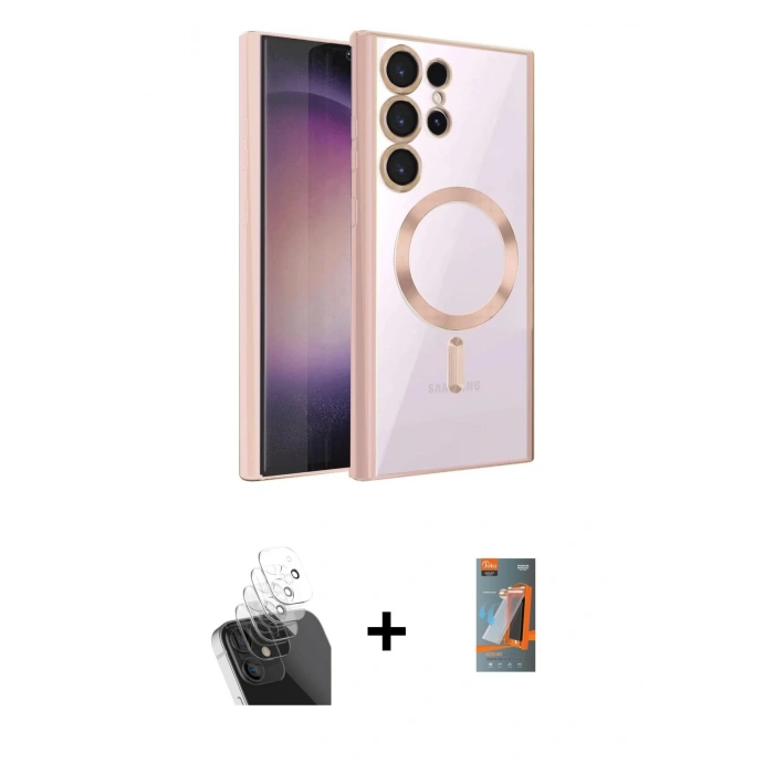 MARSİLYAN™- Galaxy S24 Ultra Kılıf Nova Işık Özel Seri - Siyah AutoKit 5in1 Fiber Hayalet Polymer Nano Ekran Koruyucu + Kamera Lens Koruma Cam - SF