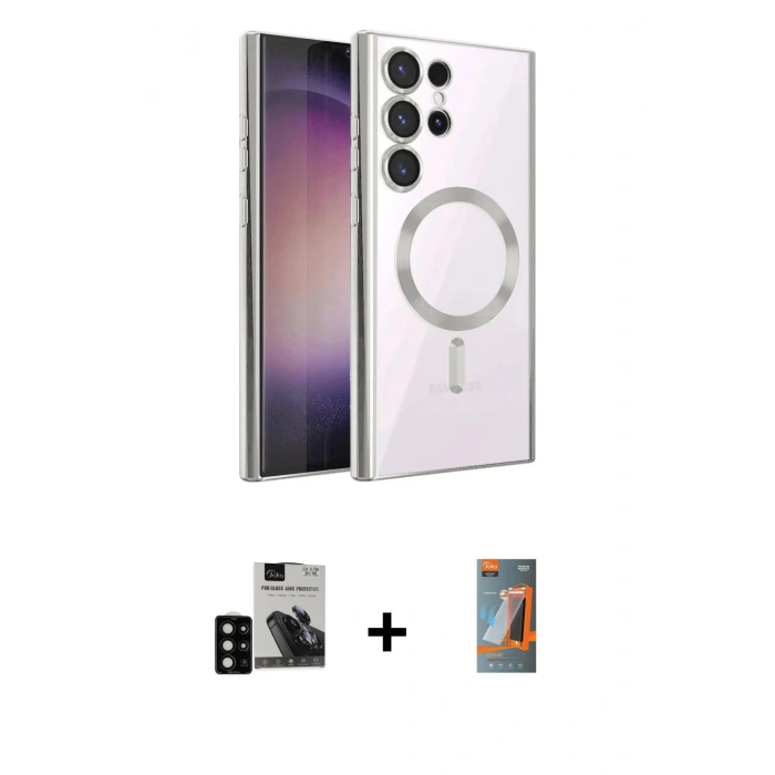 MARSİLYAN™- Galaxy S24 Ultra Kılıf Nova Işık Özel Seri - Siyah AutoKit 5in1 Fiber Hayalet Polymer Nano Ekran Koruyucu + PVD Metal Kamera Lens - SH