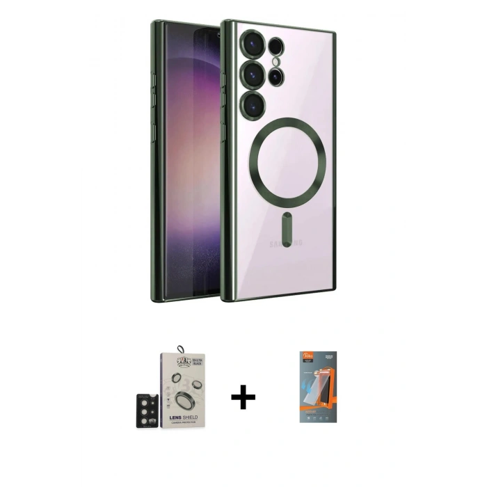 MARSİLYAN™- Galaxy S24 Ultra Kılıf Nova Işık Özel Seri - Siyah AutoKit 5in1 Fiber Hayalet Polymer Nano Ekran Koruyucu + Bilvis Titan Kamera Lens - SH
