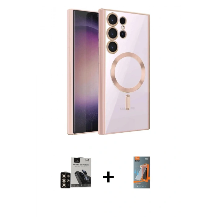 MARSİLYAN™- Galaxy S24 Ultra Kılıf Nova Işık Özel Seri - Siyah AutoKit 5in1 Fiber Hayalet Polymer Nano Ekran Koruyucu + PVD Metal Kamera Lens - GD
