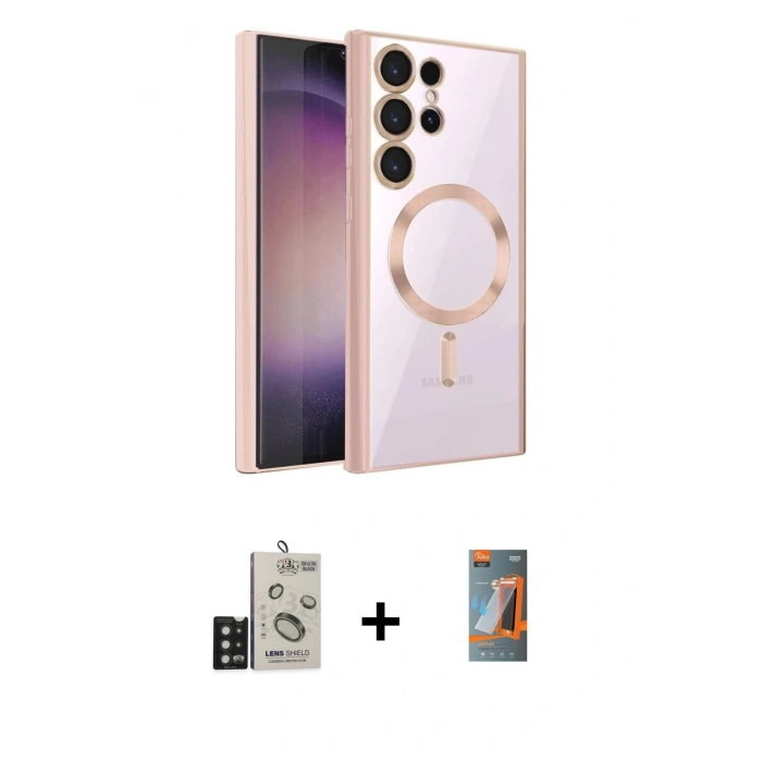 MARSİLYAN™- Galaxy S24 Ultra Kılıf Nova Işık Özel Seri - Siyah AutoKit 5in1 Fiber Hayalet Polymer Nano Ekran Koruyucu + Bilvis Titan Kamera Lens - SH