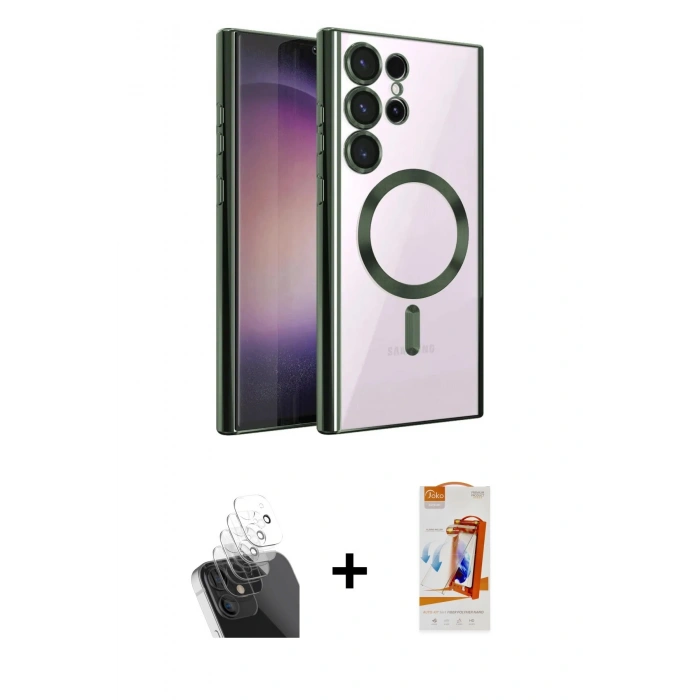 MARSİLYAN™- Galaxy S24 Ultra Kılıf Nova Işık Özel Seri - Siyah AutoKit 5in1 Fiber Polymer Nano Ekran Koruyucu + Kamera Lens Koruma Cam - SF