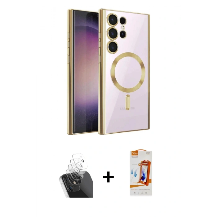 MARSİLYAN™- Galaxy S24 Ultra Kılıf Nova Işık Özel Seri - Siyah AutoKit 5in1 Fiber Polymer Nano Ekran Koruyucu + Kamera Lens Koruma Cam - SF