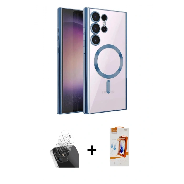 MARSİLYAN™- Galaxy S24 Ultra Kılıf Nova Işık Özel Seri - Siyah AutoKit 5in1 Fiber Polymer Nano Ekran Koruyucu + Kamera Lens Koruma Cam - SF