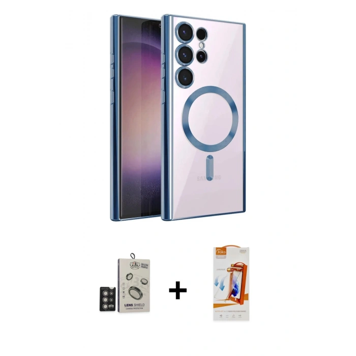 MARSİLYAN™- Galaxy S24 Ultra Kılıf Nova Işık Özel Seri - Siyah AutoKit 5in1 Fiber Polymer Nano Ekran Koruyucu + Bilvis Titan Kamera Lens - DNMR