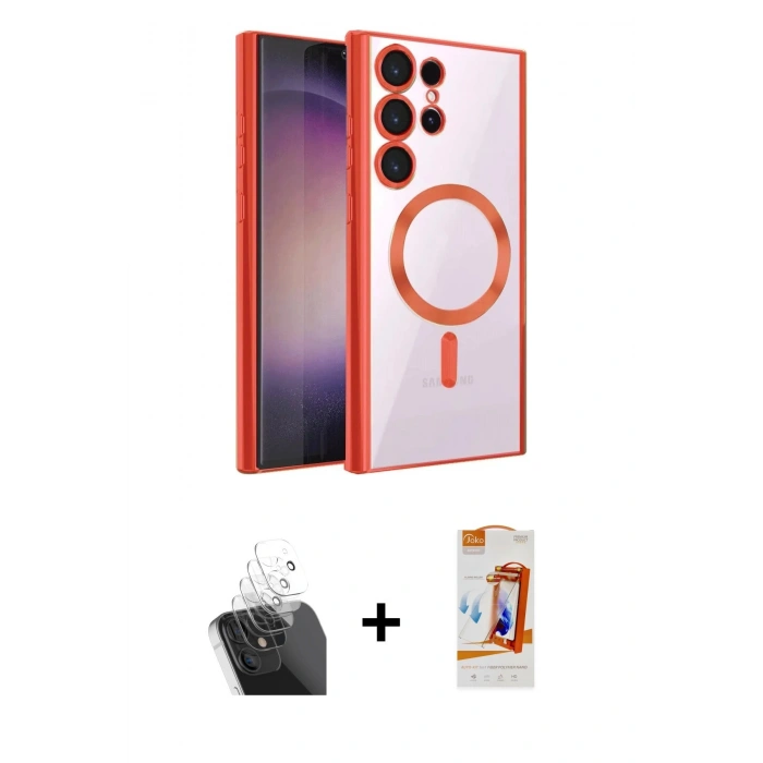 MARSİLYAN™- Galaxy S24 Ultra Kılıf Nova Işık Özel Seri - Siyah AutoKit 5in1 Fiber Polymer Nano Ekran Koruyucu + Kamera Lens Koruma Cam - SF