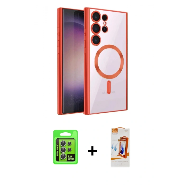 MARSİLYAN™- Galaxy S24 Ultra Kılıf Nova Işık Özel Seri - Siyah AutoKit 5in1 Fiber Polymer Nano Ekran Koruyucu + Raze Metal Kamera Lens - GS