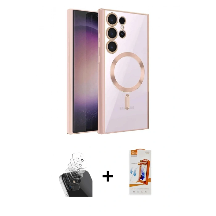 MARSİLYAN™- Galaxy S24 Ultra Kılıf Nova Işık Özel Seri - Siyah AutoKit 5in1 Fiber Polymer Nano Ekran Koruyucu + Kamera Lens Koruma Cam - SF