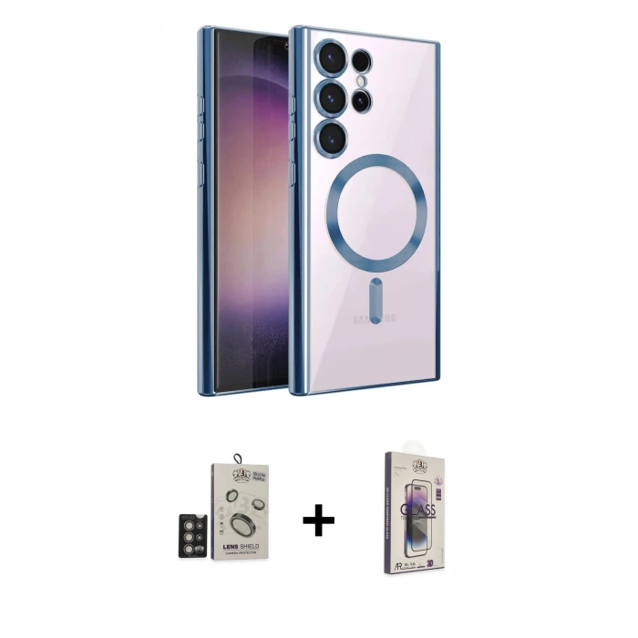 MARSİLYAN™- Galaxy S24 Ultra Kılıf Nova Işık Özel Seri - Siyah Bilvis 3D Cam Ekran Koruyucu + Bilvis Titan Kamera Lens - DNMR