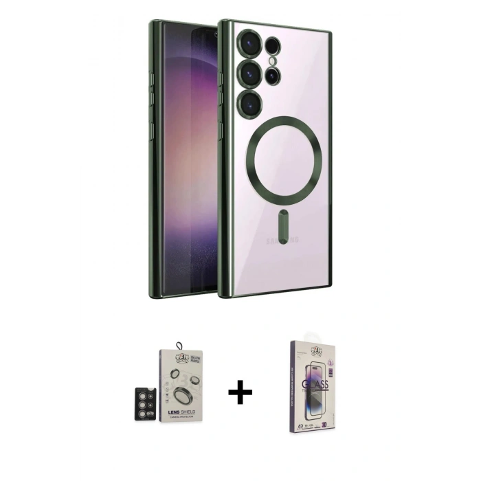 MARSİLYAN™- Galaxy S24 Ultra Kılıf Nova Işık Özel Seri - Siyah Bilvis 3D Cam Ekran Koruyucu + Bilvis Titan Kamera Lens - DNMR