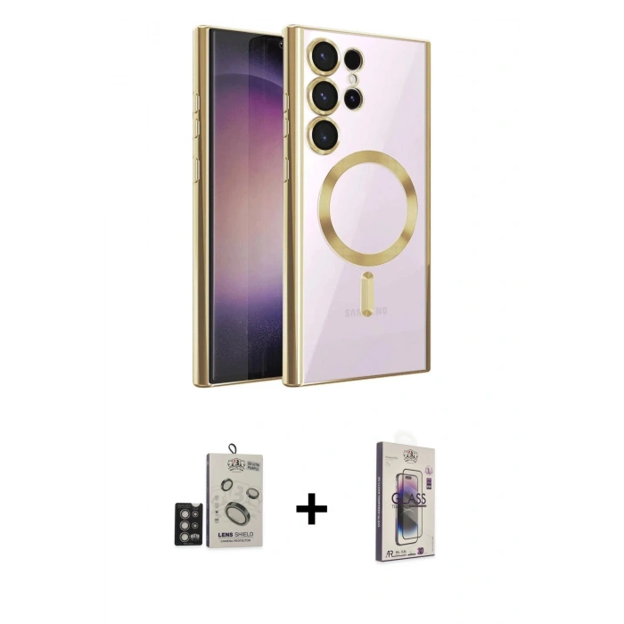 MARSİLYAN™- Galaxy S24 Ultra Kılıf Nova Işık Özel Seri - Siyah Bilvis 3D Cam Ekran Koruyucu + Bilvis Titan Kamera Lens - DNMR