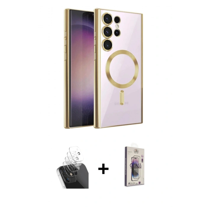 MARSİLYAN™- Galaxy S24 Ultra Kılıf Nova Işık Özel Seri - Siyah Bilvis 3D Cam Ekran Koruyucu + Kamera Lens Koruma Cam - SF
