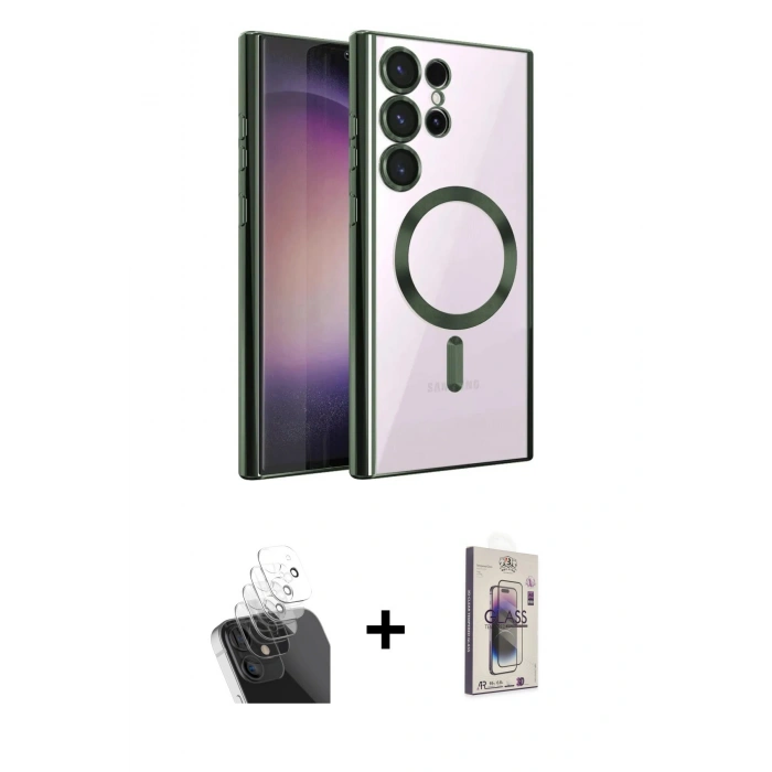 MARSİLYAN™- Galaxy S24 Ultra Kılıf Nova Işık Özel Seri - Siyah Bilvis 3D Cam Ekran Koruyucu + Kamera Lens Koruma Cam - SF