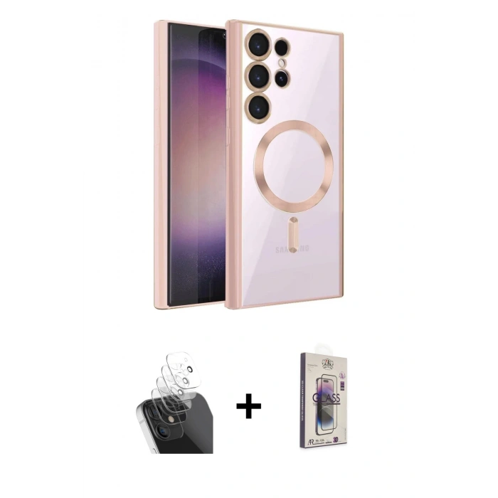 MARSİLYAN™- Galaxy S24 Ultra Kılıf Nova Işık Özel Seri - Siyah Bilvis 3D Cam Ekran Koruyucu + Kamera Lens Koruma Cam - SF