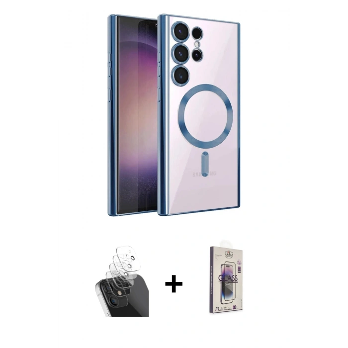 MARSİLYAN™- Galaxy S24 Ultra Kılıf Nova Işık Özel Seri - Siyah Bilvis 3D Cam Ekran Koruyucu + Kamera Lens Koruma Cam - SF