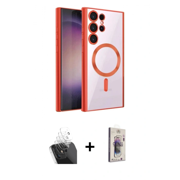 MARSİLYAN™- Galaxy S24 Ultra Kılıf Nova Işık Özel Seri - Siyah Bilvis 3D Cam Ekran Koruyucu + Kamera Lens Koruma Cam - SF