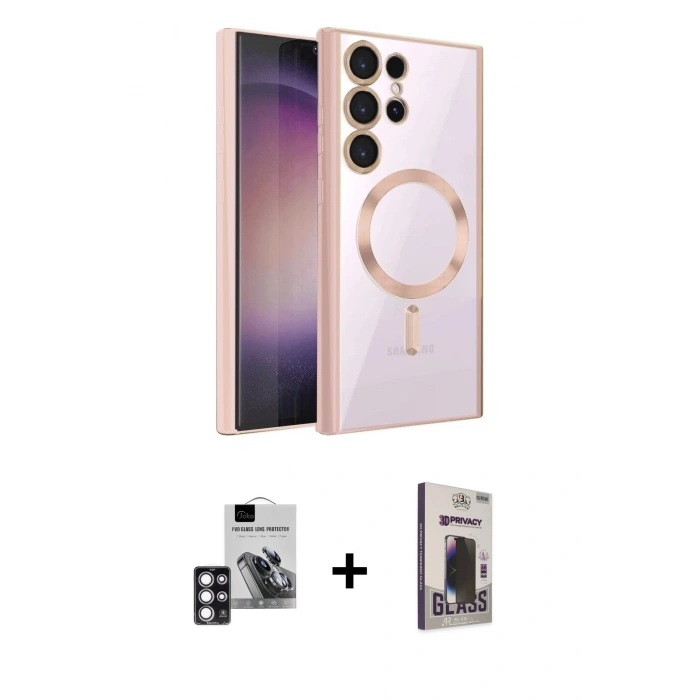 MARSİLYAN™- Galaxy S24 Ultra Kılıf Nova Işık Özel Seri - Siyah Bilvis Hayalet Cam Ekran Koruyucu + PVD Metal Kamera Lens - PE