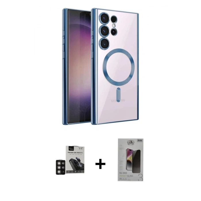 MARSİLYAN™- Galaxy S24 Ultra Kılıf Nova Işık Özel Seri - Siyah Bilvis Hayalet Cam Ekran Koruyucu + PVD Metal Kamera Lens - DNMR