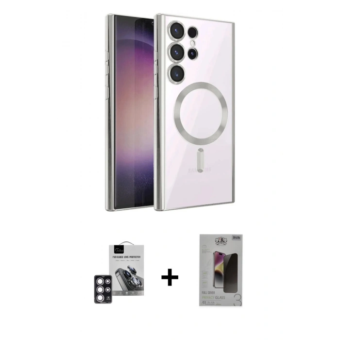 MARSİLYAN™- Galaxy S24 Ultra Kılıf Nova Işık Özel Seri - Siyah Bilvis Hayalet Cam Ekran Koruyucu + PVD Metal Kamera Lens - PE