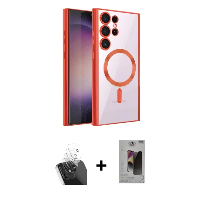 MARSİLYAN™- Galaxy S24 Ultra Kılıf Nova Işık Özel Seri - Siyah Bilvis Hayalet Cam Ekran Koruyucu + Kamera Lens Koruma Cam - SF