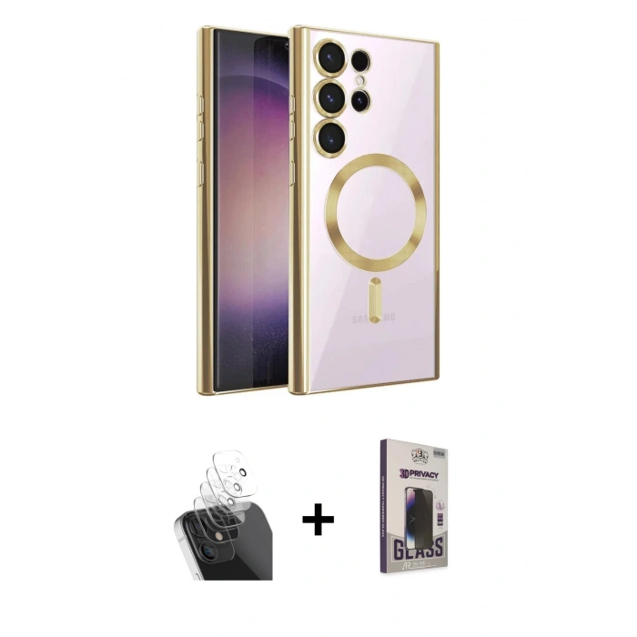 MARSİLYAN™- Galaxy S24 Ultra Kılıf Nova Işık Özel Seri - Siyah Bilvis Hayalet Cam Ekran Koruyucu + Kamera Lens Koruma Cam - SF