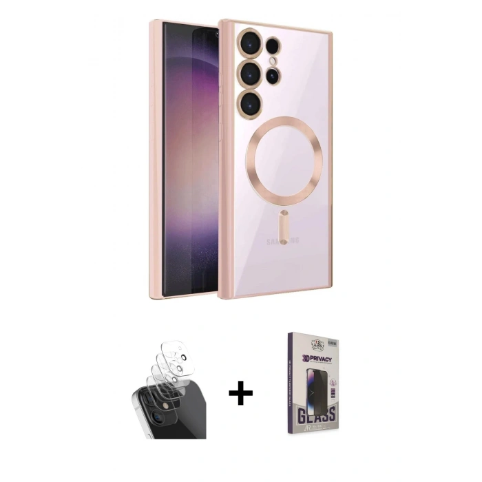 MARSİLYAN™- Galaxy S24 Ultra Kılıf Nova Işık Özel Seri - Siyah Bilvis Hayalet Cam Ekran Koruyucu + Kamera Lens Koruma Cam - SF
